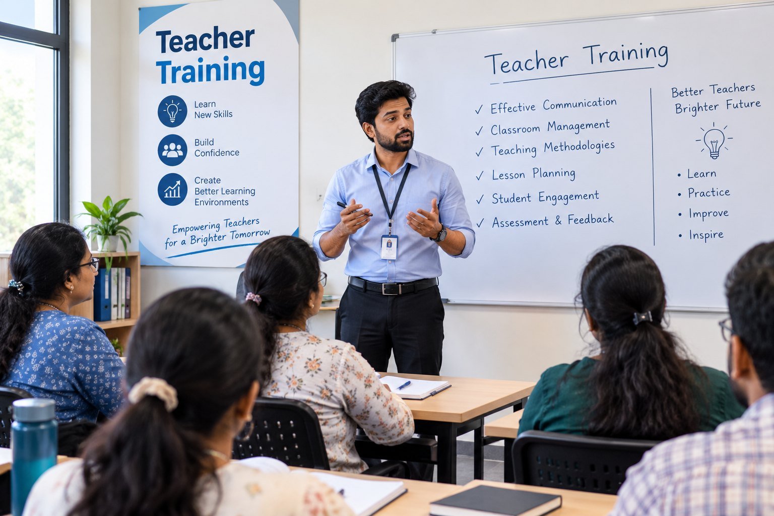 Trainer leading a teacher training workshop on classroom management